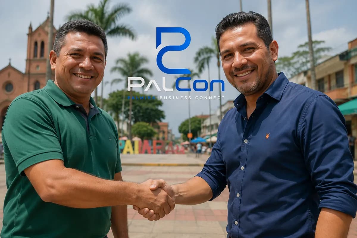 Dos empresarios cierran un acuerdo en el parque principal de Palmira.