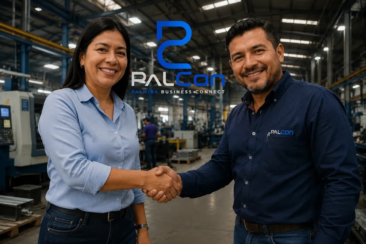 Dos empresarios se dan la mano en una planta industrial.